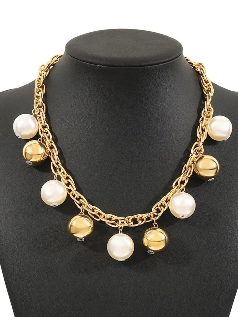 Anthropologie Gold-Tone Chain Necklace with Pearl and Orb Accents